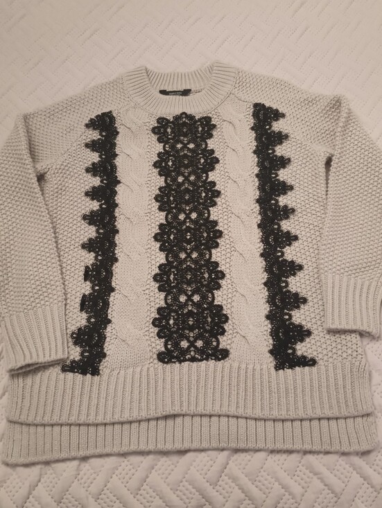 Simply Vera Vera Wang Sweaters - Simply Vera Vera Wang Crewneck Sweater with Black Lace Panels S